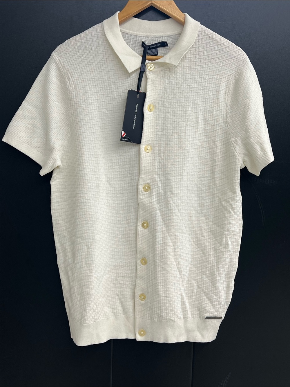 French Connection Cream Short-Sleeve Button Polo